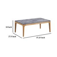 Aris Coffee Table, 47 Inch Gray Faux Marble, Rectangular Brown Wood -BM329073