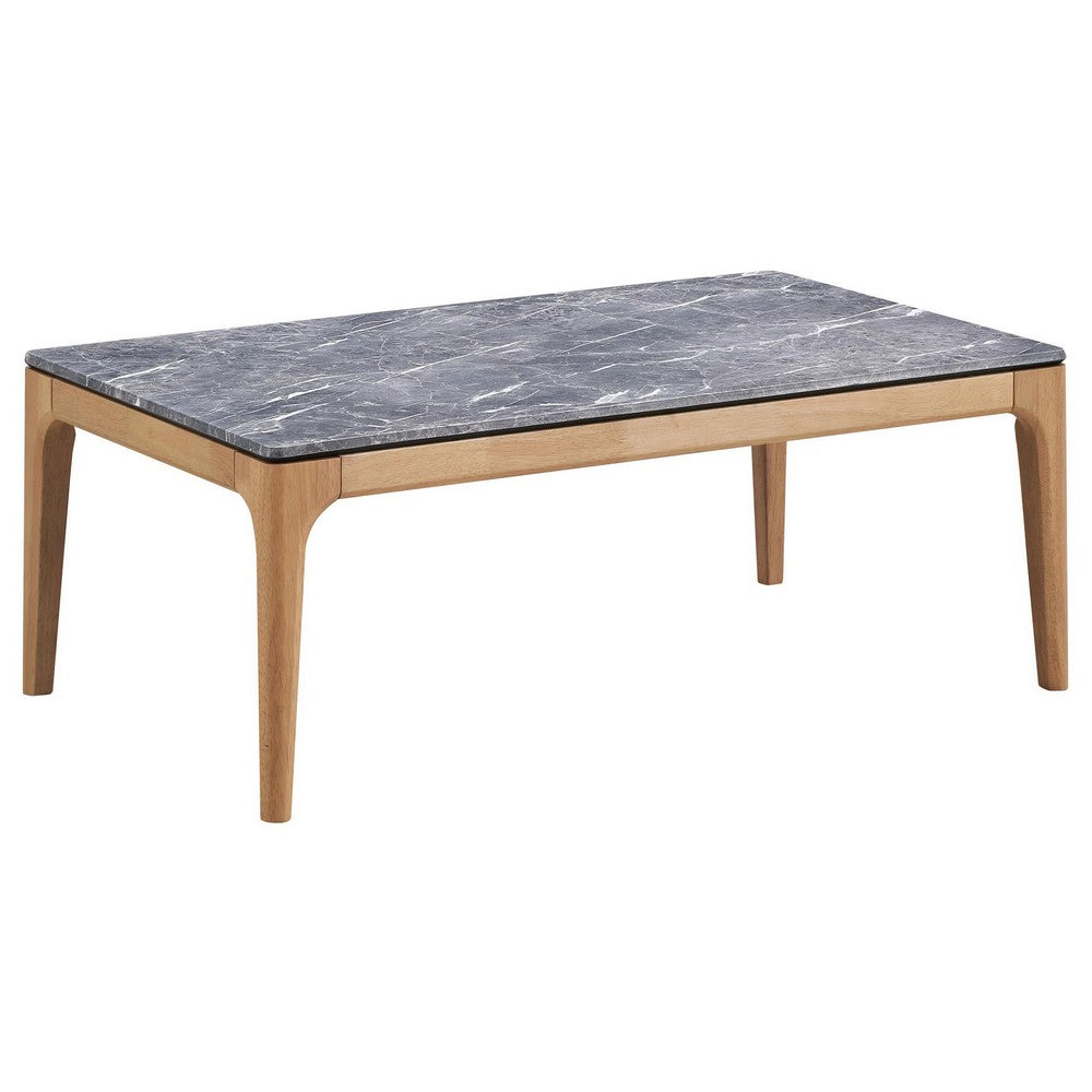 Aris Coffee Table, 47 Inch Gray Faux Marble, Rectangular Brown Wood -BM329073