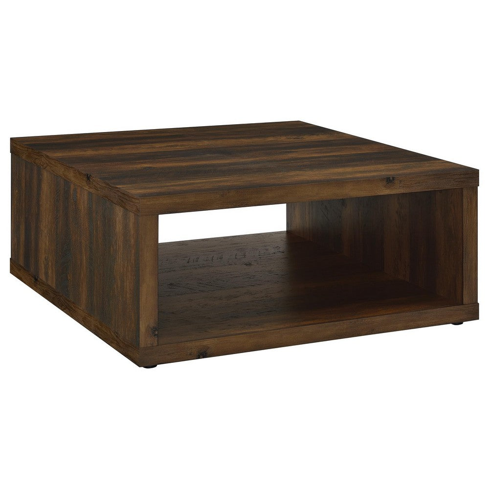 Rizz Coffee Table, Square Cube Design Open Shelf, 36 Inch Dark Brown -BM329075