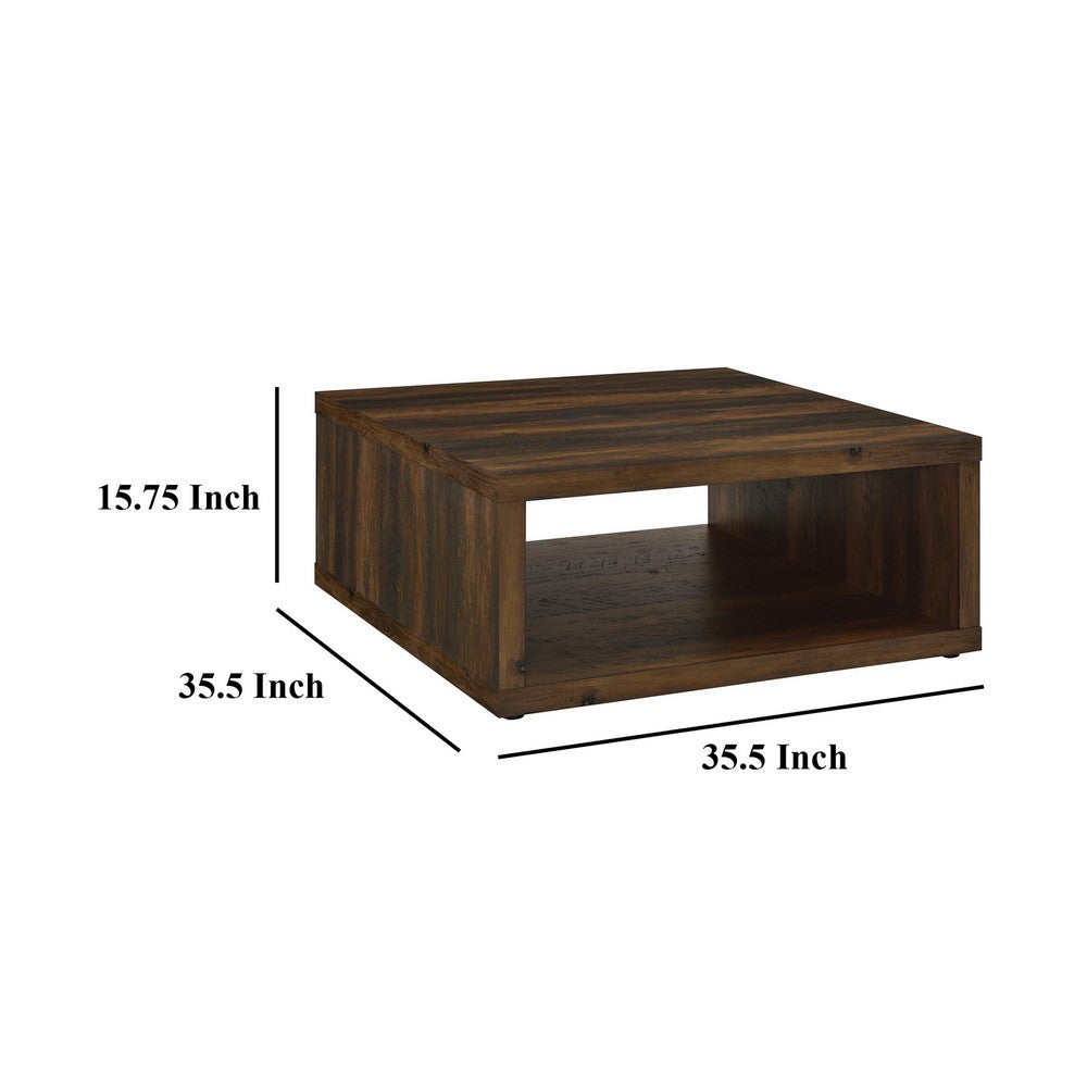 Rizz Coffee Table, Square Cube Design Open Shelf, 36 Inch Dark Brown -BM329075