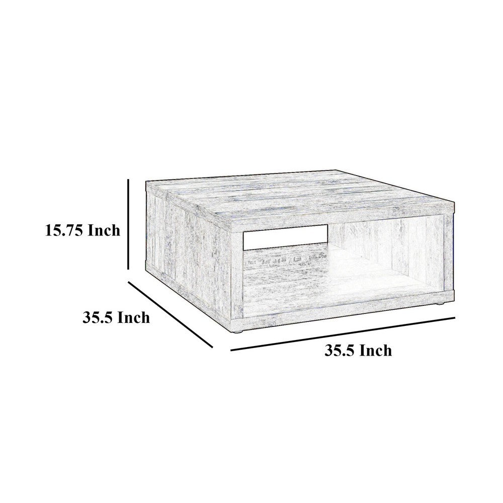 Rizz Coffee Table, Square Cube Design Open Shelf, 36 Inch Light Brown -BM329077