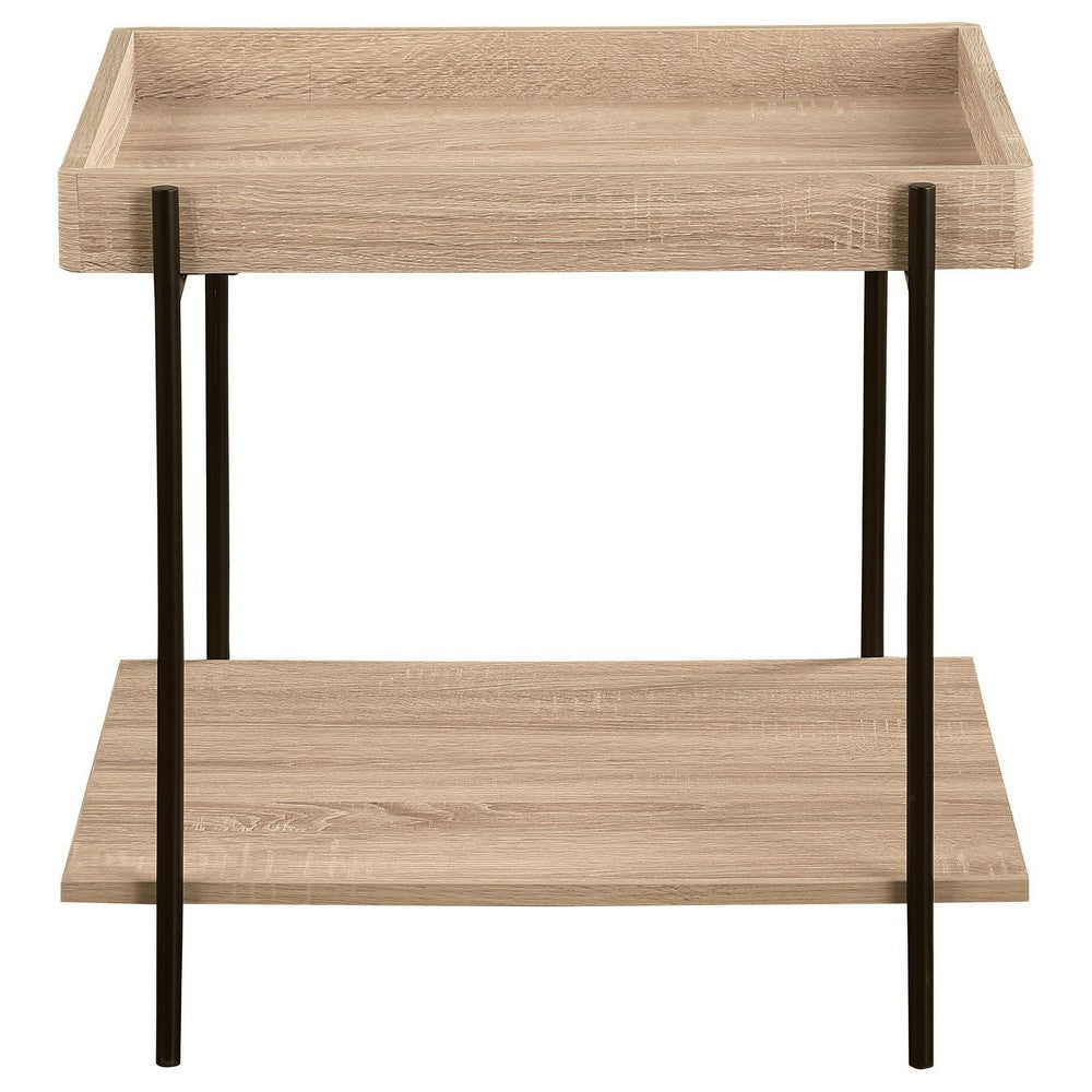 Allen Side End Table, Tray Top, Shelf 23 Inch Brown Wood, Black Metal -BM329078
