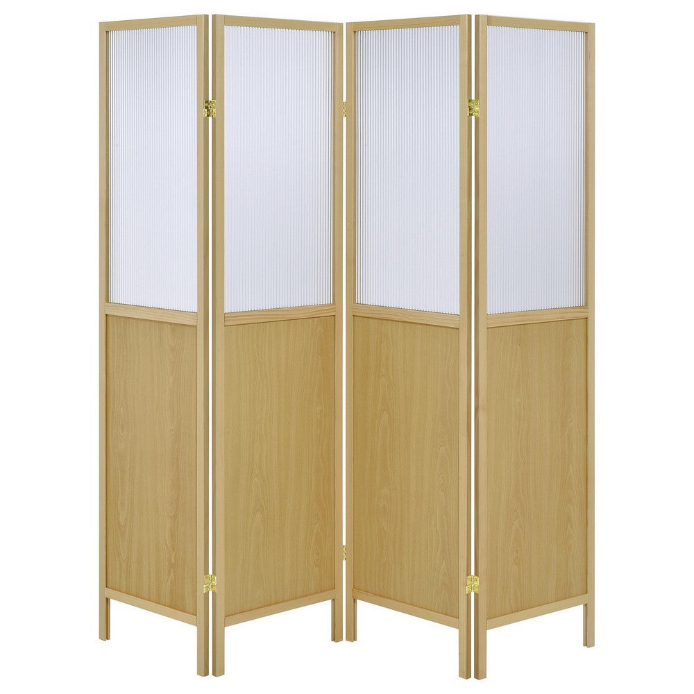 Matt 4 Panel Screen Room Divider, Folding Natural Brown, 70 Inch -BM329100