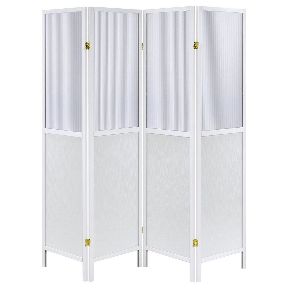 Matt 4 Panel Screen Room Divider, Folding Modern White Finish, 70 Inch -BM329101