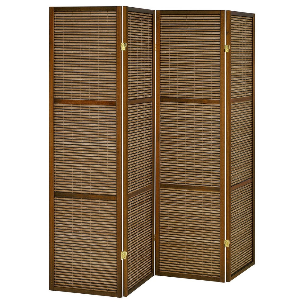 Rown 4 Panel Foldable Privacy Screen, Bamboo, Brown Pine Wood 70 Inch -BM329103