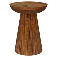 Ureo Round Accent Side Table, Cone Pedestal Base, Brown Mango Wood -BM329155