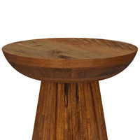 Ureo Round Accent Side Table, Cone Pedestal Base, Brown Mango Wood -BM329155