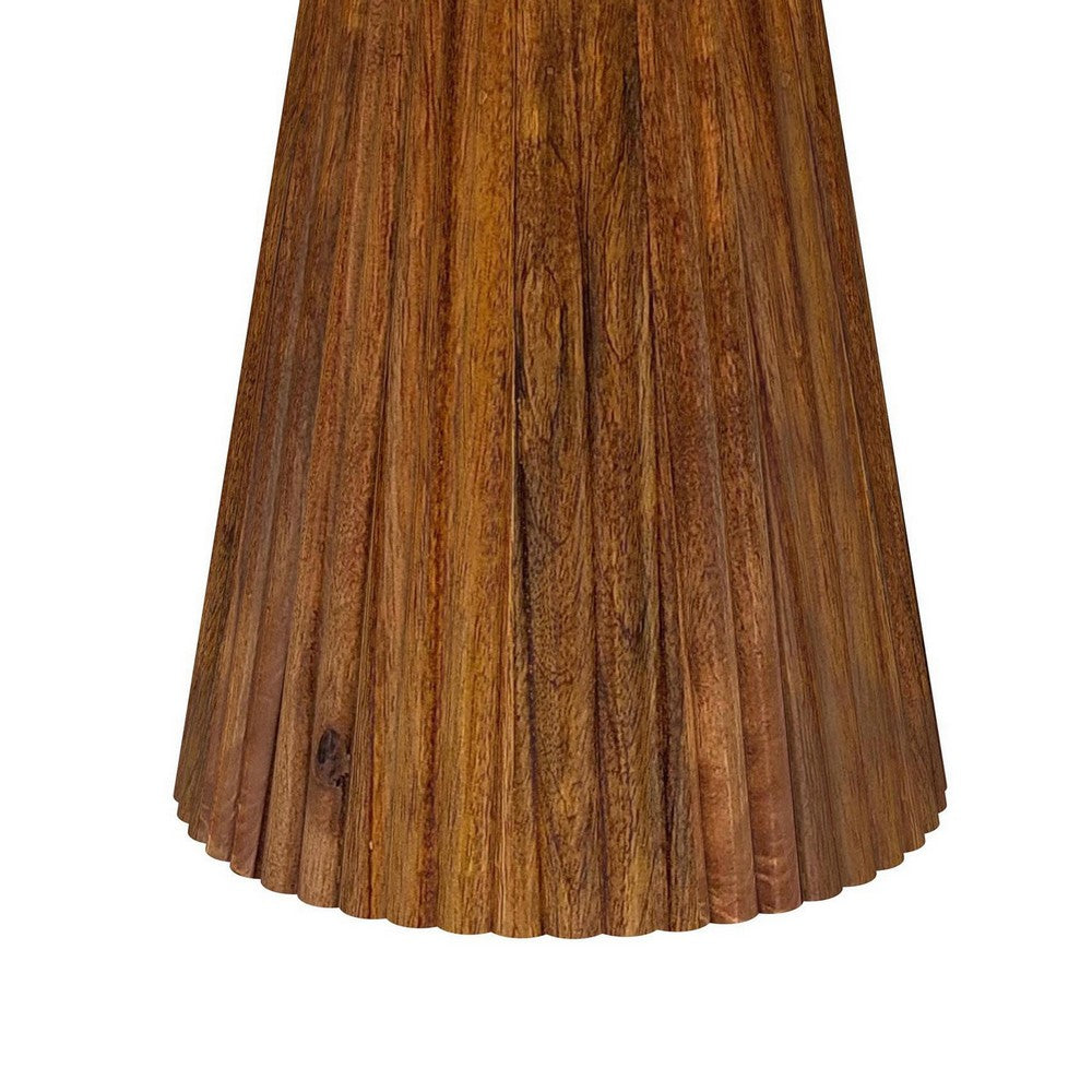 Ureo Round Accent Side Table, Cone Pedestal Base, Brown Mango Wood -BM329155