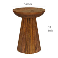Ureo Round Accent Side Table, Cone Pedestal Base, Brown Mango Wood -BM329155