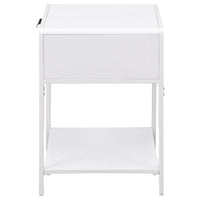 Lanie Bedside Table with Drawer and Open Shelf, PE Cane, White Metal -BM329167