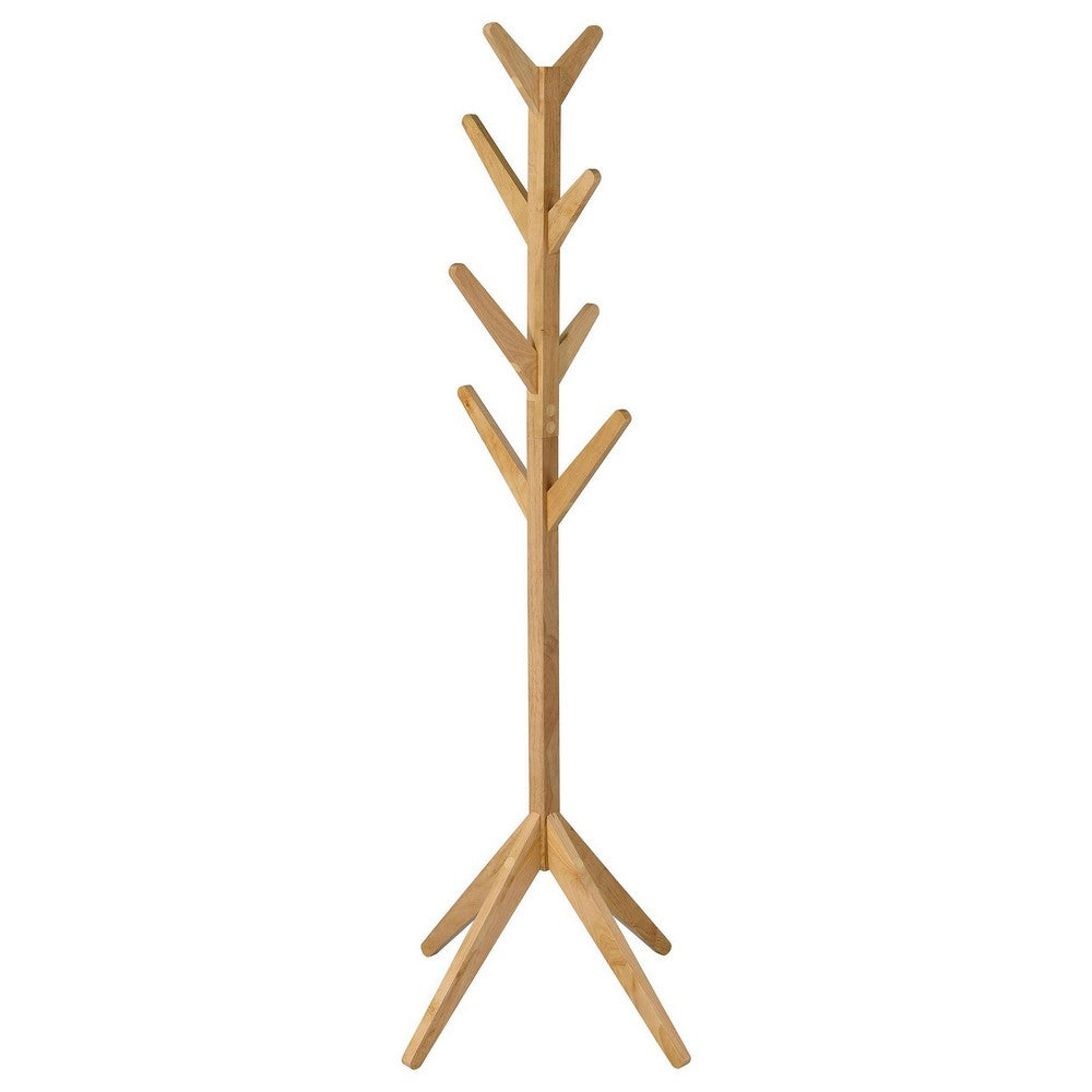 Margo Coat Rack, 8 Hooks, Tree Inspired Design, Oak Brown Solid wood -BM329168