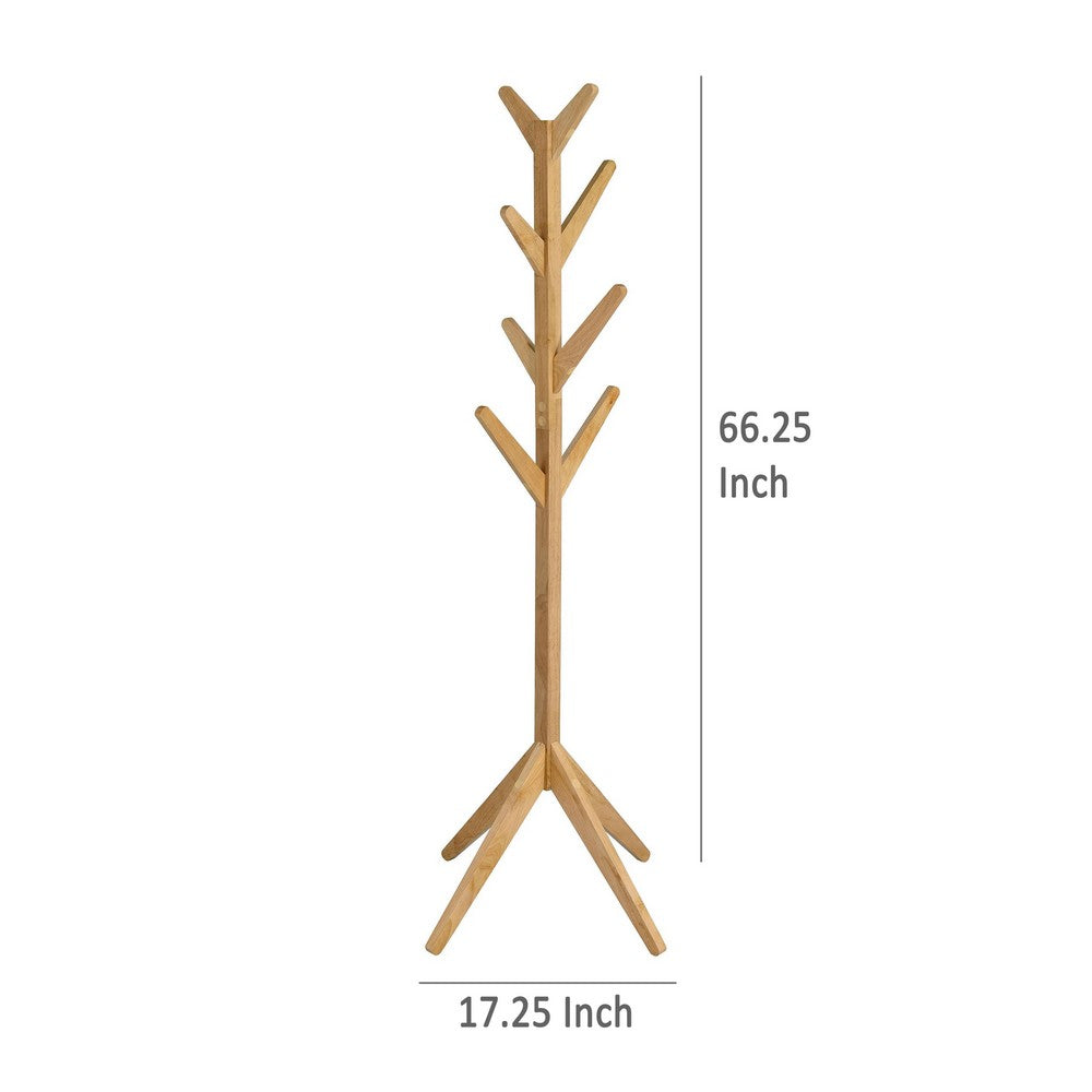 Margo Coat Rack, 8 Hooks, Tree Inspired Design, Oak Brown Solid wood -BM329168