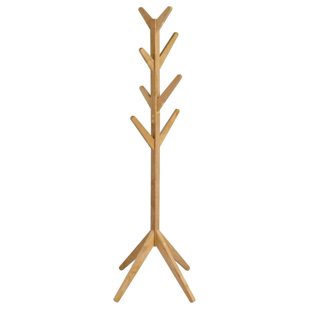 Margo Coat Rack, 8 Hooks, Tree Inspired Design, Oak Brown Solid wood -BM329168