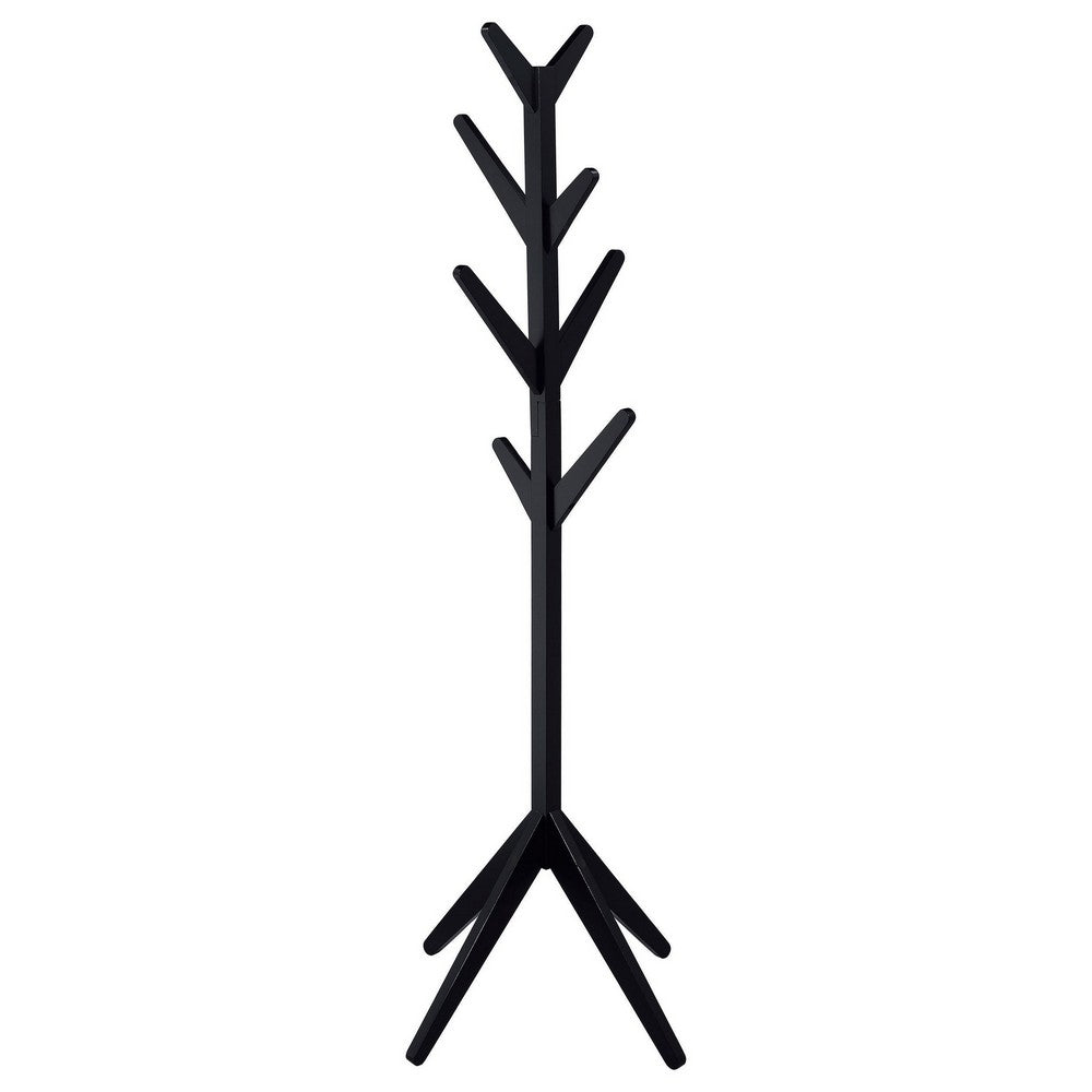 Margo Coat Rack, 8 Hooks and Tree Inspired Design, Black Solid wood -BM329169