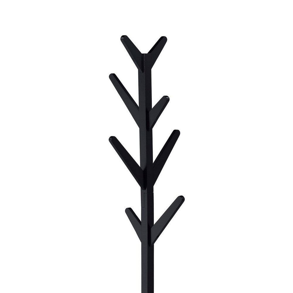 Margo Coat Rack, 8 Hooks and Tree Inspired Design, Black Solid wood -BM329169