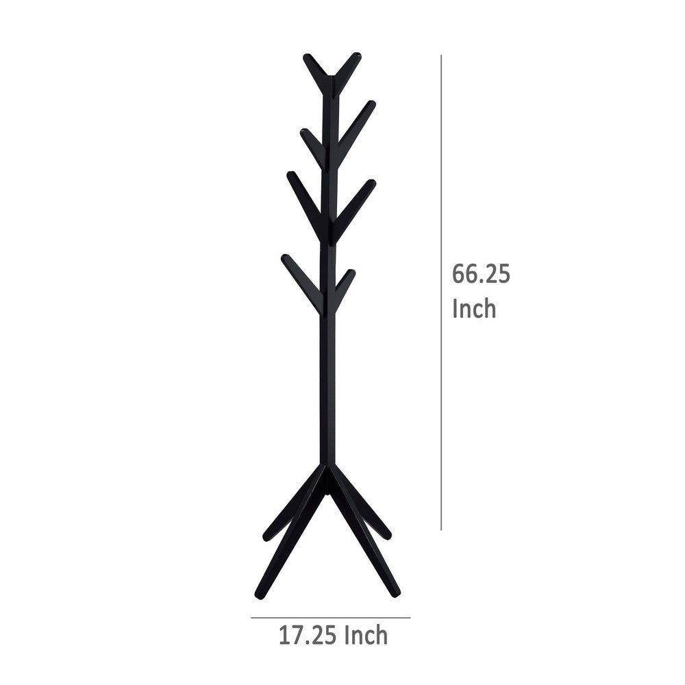 Margo Coat Rack, 8 Hooks and Tree Inspired Design, Black Solid wood -BM329169