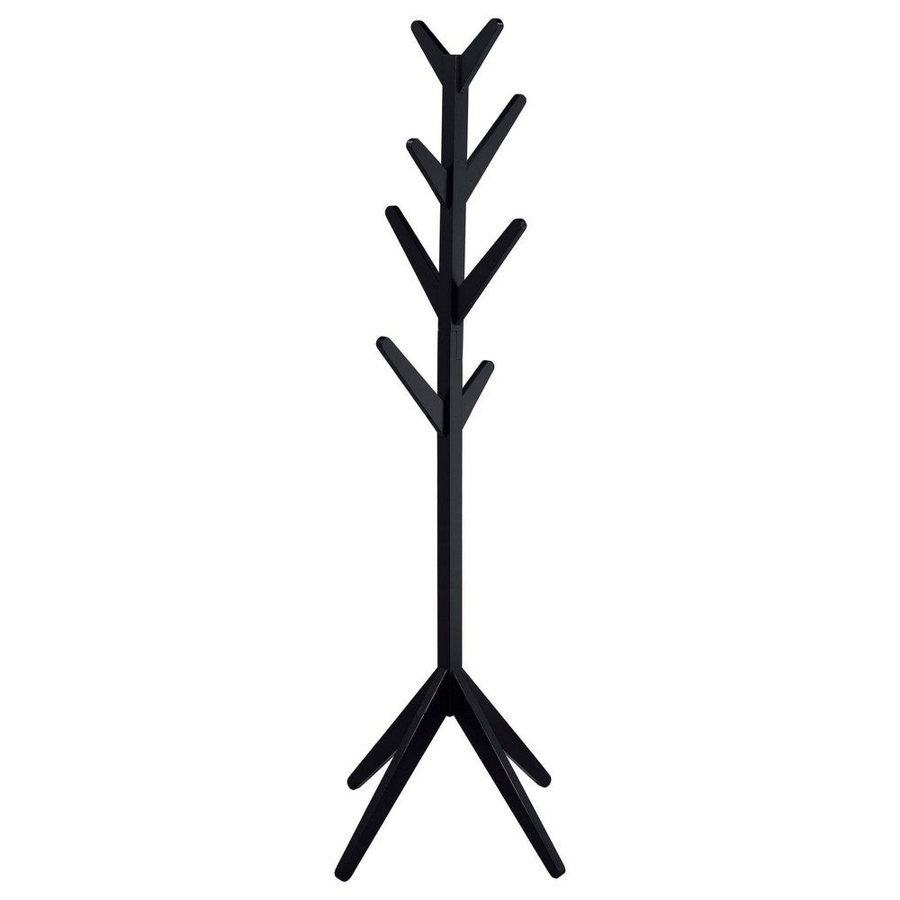 Margo Coat Rack, 8 Hooks and Tree Inspired Design, Black Solid wood -BM329169