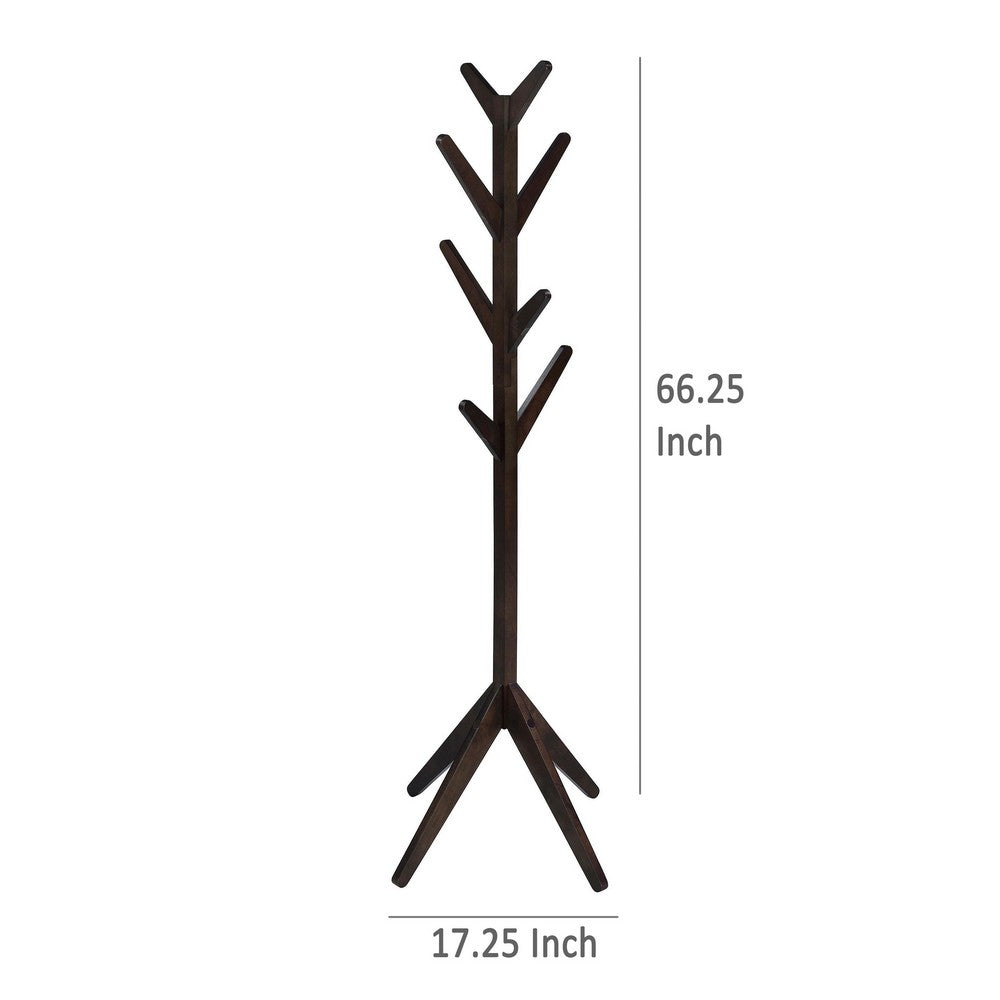 Margo Coat Rack, 8 Hooks and Tree Inspired Design, Brown Solid wood -BM329170