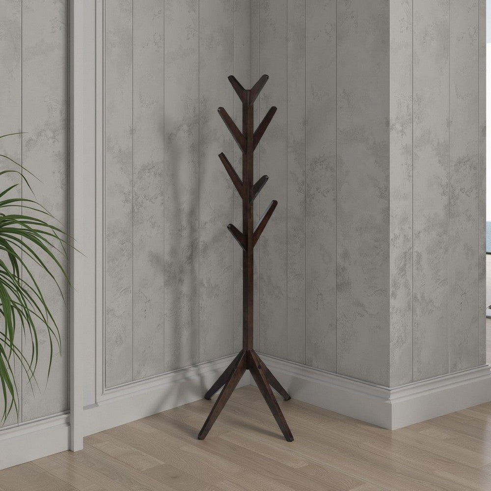 Margo Coat Rack, 8 Hooks and Tree Inspired Design, Brown Solid wood -BM329170
