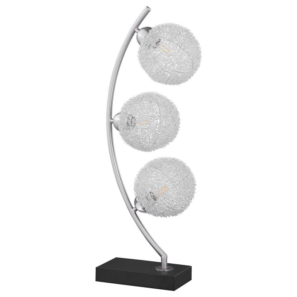 Udia Table Lamp with Woven Silver Metal Mesh Spherical Shades, Black -BM329187