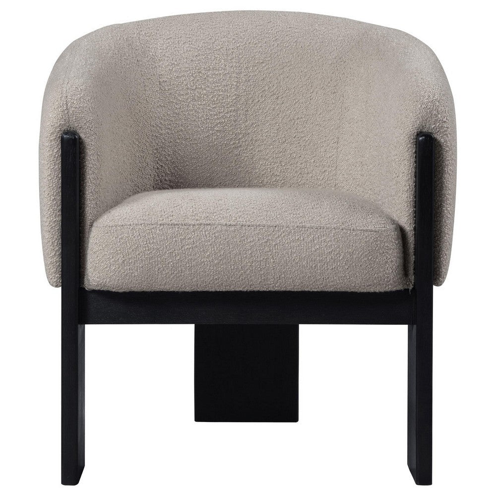 Vala Accent Chair, Modern Plush Beige Boucle Barrel Back, Black Wood -BM329633