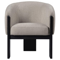 Vala Accent Chair, Modern Plush Beige Boucle Barrel Back, Black Wood -BM329633