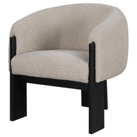 Vala Accent Chair, Modern Plush Beige Boucle Barrel Back, Black Wood -BM329633