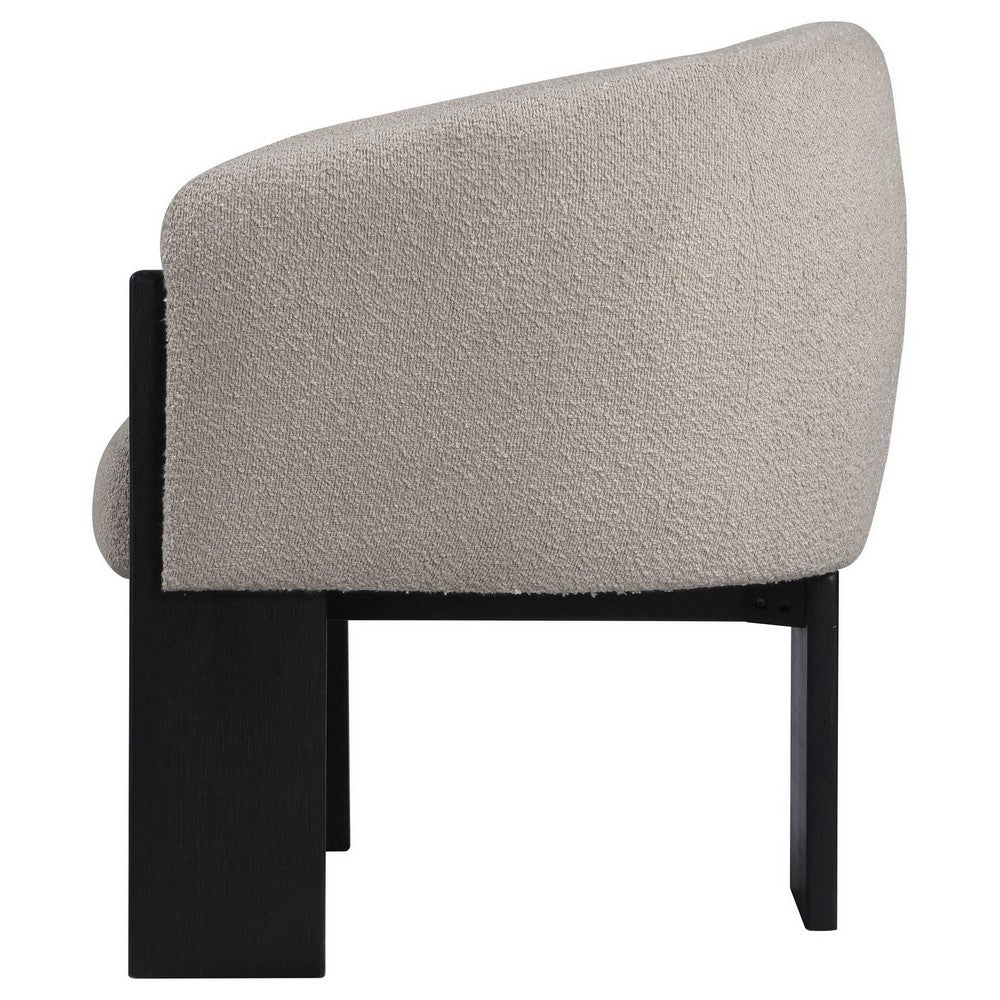 Vala Accent Chair, Modern Plush Beige Boucle Barrel Back, Black Wood -BM329633