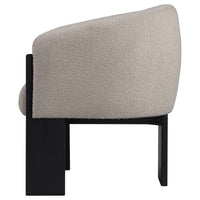 Vala Accent Chair, Modern Plush Beige Boucle Barrel Back, Black Wood -BM329633