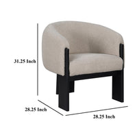 Vala Accent Chair, Modern Plush Beige Boucle Barrel Back, Black Wood -BM329633