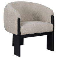 Vala Accent Chair, Modern Plush Beige Boucle Barrel Back, Black Wood -BM329633