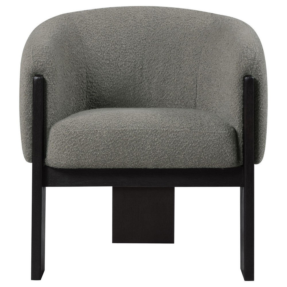 Vala Accent Chair, Modern Plush Gray Boucle Barrel Back, Black Wood -BM329634