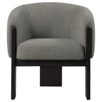Vala Accent Chair, Modern Plush Gray Boucle Barrel Back, Black Wood -BM329634