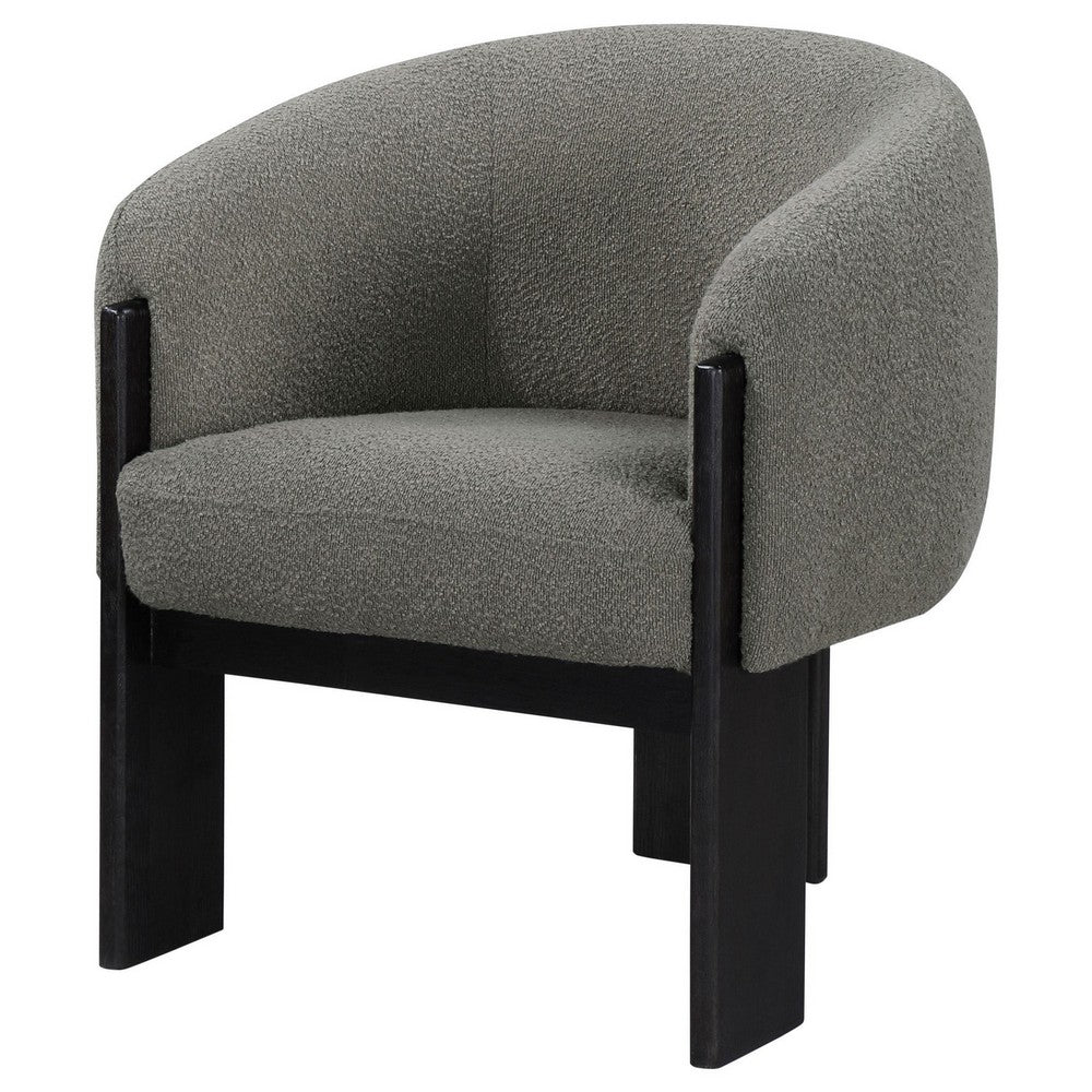 Vala Accent Chair, Modern Plush Gray Boucle Barrel Back, Black Wood -BM329634
