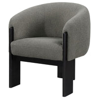 Vala Accent Chair, Modern Plush Gray Boucle Barrel Back, Black Wood -BM329634