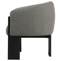 Vala Accent Chair, Modern Plush Gray Boucle Barrel Back, Black Wood -BM329634