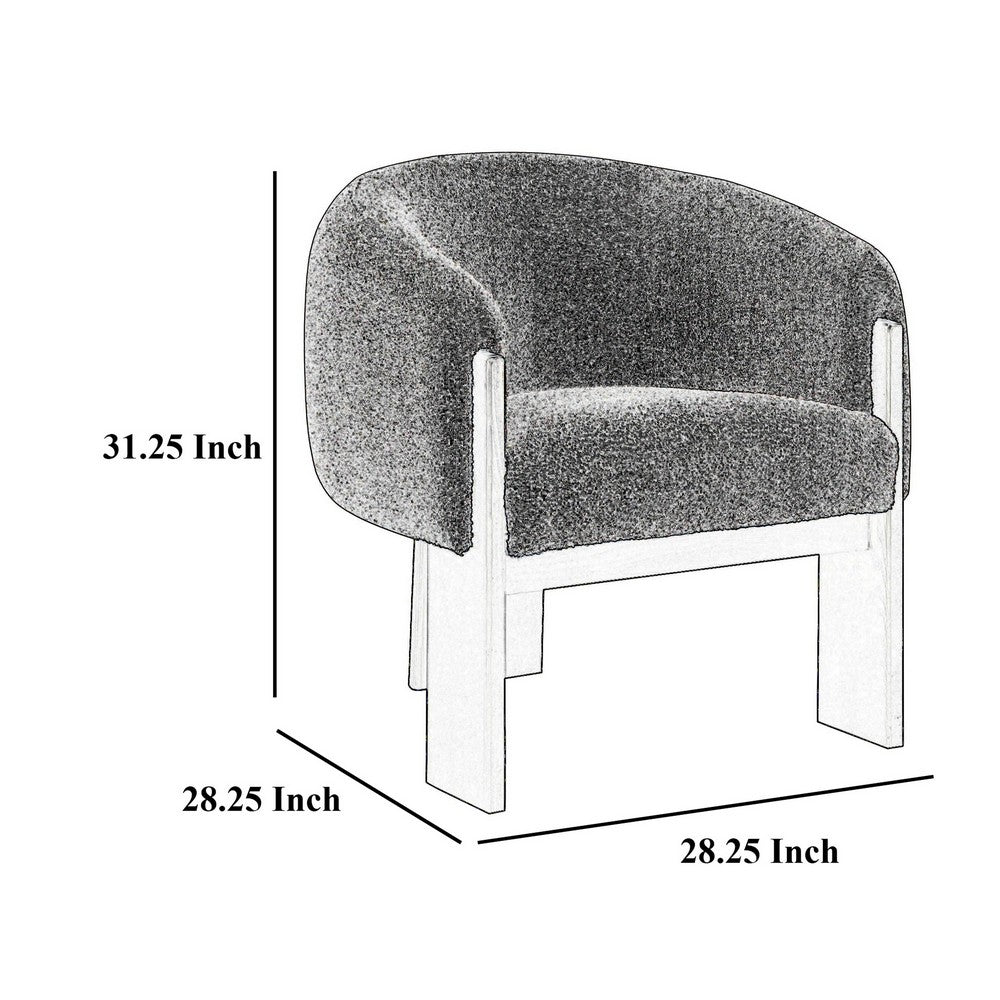 Vala Accent Chair, Modern Plush Gray Boucle Barrel Back, Black Wood -BM329634