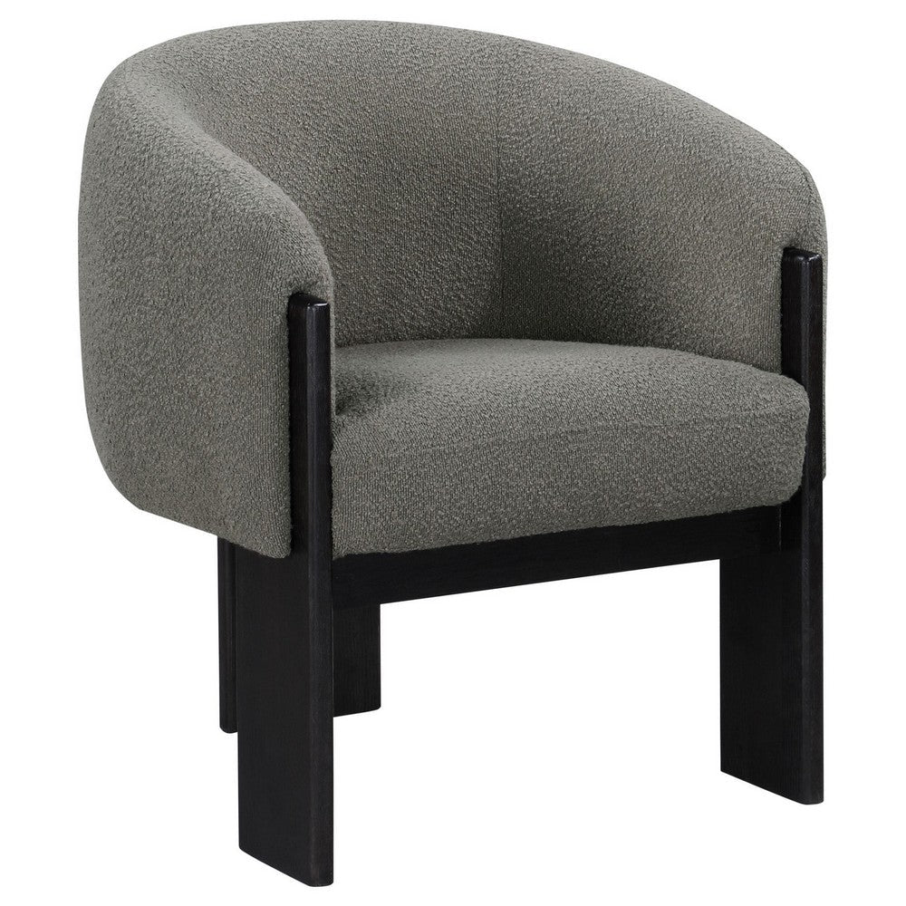 Vala Accent Chair, Modern Plush Gray Boucle Barrel Back, Black Wood -BM329634