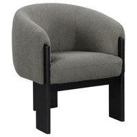 Vala Accent Chair, Modern Plush Gray Boucle Barrel Back, Black Wood -BM329634