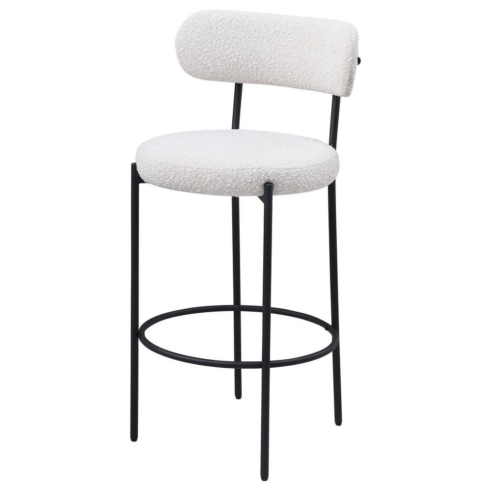 Winona Bar Height Chair Set of 2, White Boucle, Black Metal 30 Inch -BM329683
