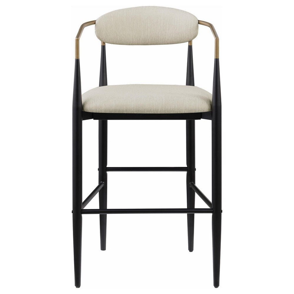 Tiara Bar Chair Set of 2, Beige Fabric, Gold Black Metal 30 Inch -BM329686