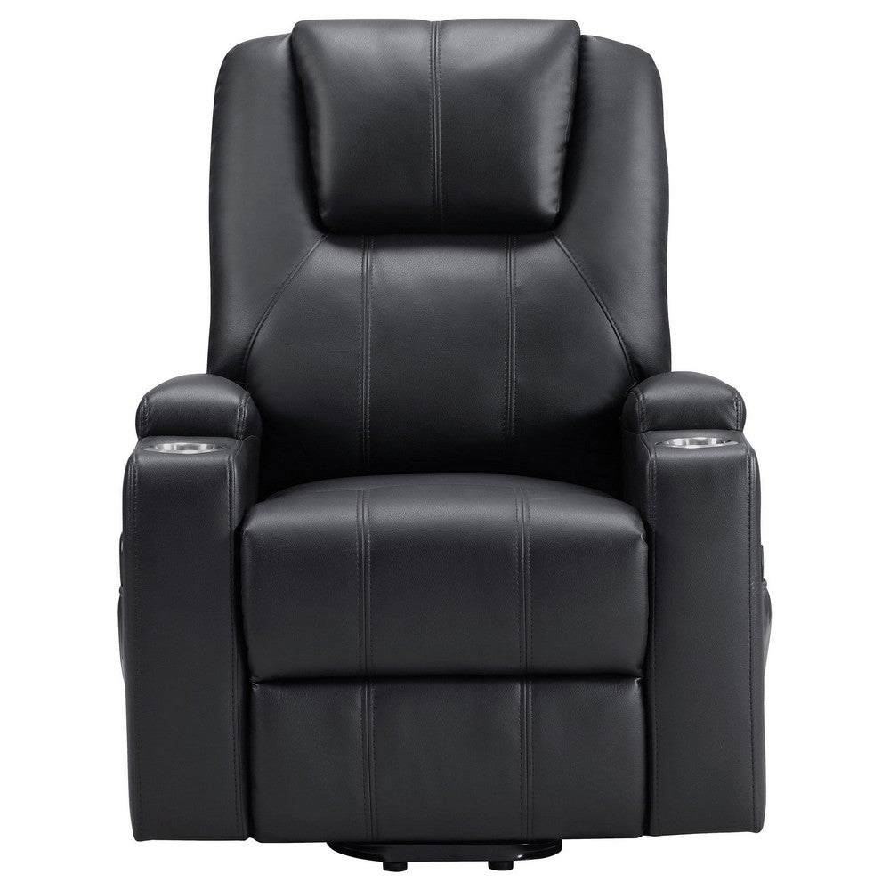 Stoy Power Lift Recliner Chair, Massage, 36 Inch Black Faux Leather -BM329739