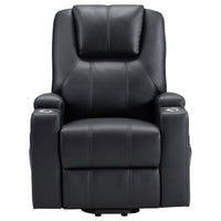 Stoy Power Lift Recliner Chair, Massage, 36 Inch Black Faux Leather -BM329739