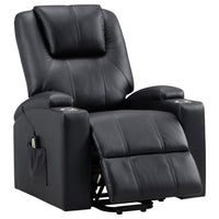 Stoy Power Lift Recliner Chair, Massage, 36 Inch Black Faux Leather -BM329739