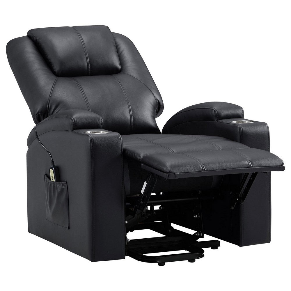 Stoy Power Lift Recliner Chair, Massage, 36 Inch Black Faux Leather -BM329739
