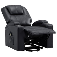 Stoy Power Lift Recliner Chair, Massage, 36 Inch Black Faux Leather -BM329739