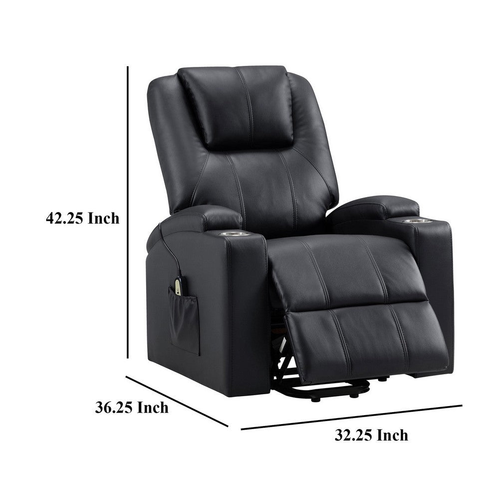 Stoy Power Lift Recliner Chair, Massage, 36 Inch Black Faux Leather -BM329739
