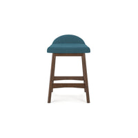 Jeyn Counter Stool with Footrest Set of 2, Brown Hardwood, Blue Seat -BM329760