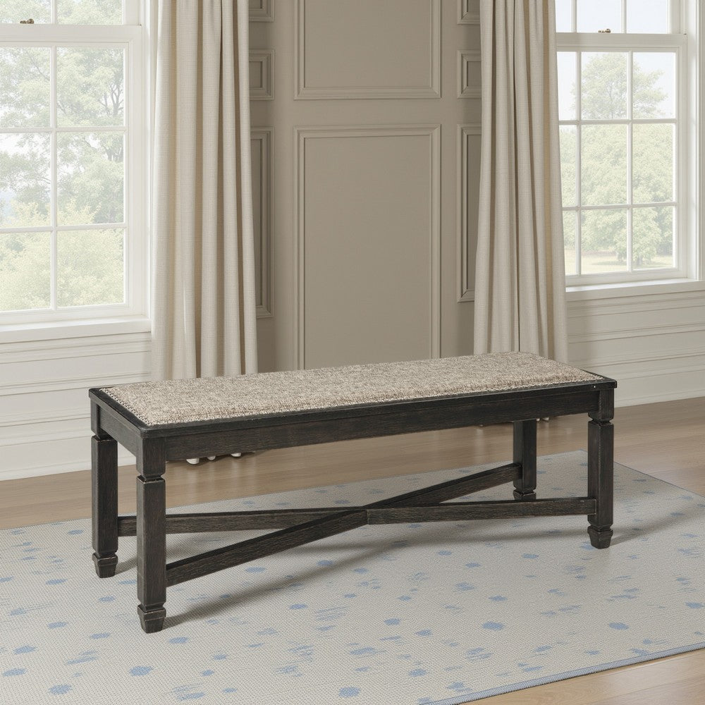 Trekk Dining Bench, X-Stretcher and Nailhead Trim, Black Wood, 50 Inch -BM329787