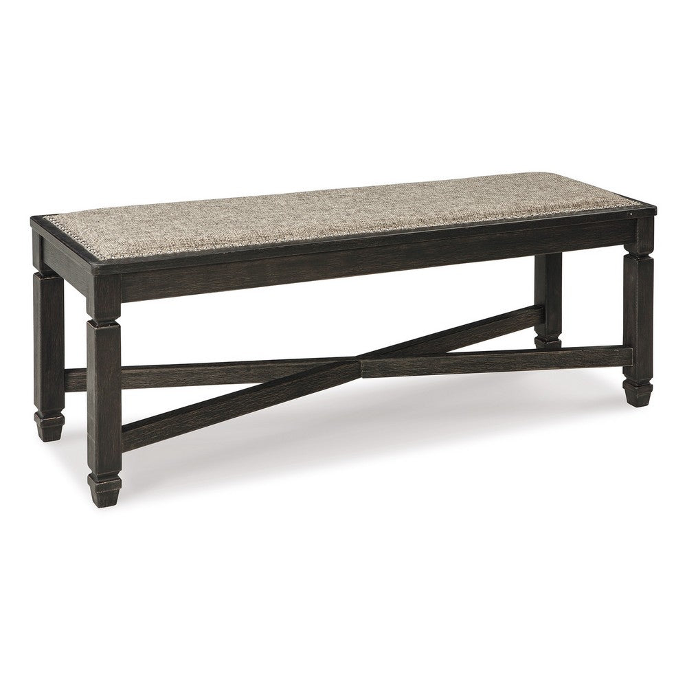Trekk Dining Bench, X-Stretcher and Nailhead Trim, Black Wood, 50 Inch -BM329787